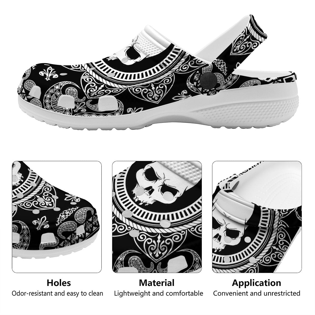 Black Skull Bandana Print Clog-grizzshop