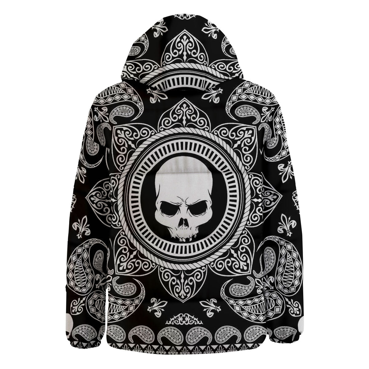 Black Skull Bandana Print Down Jacket-grizzshop
