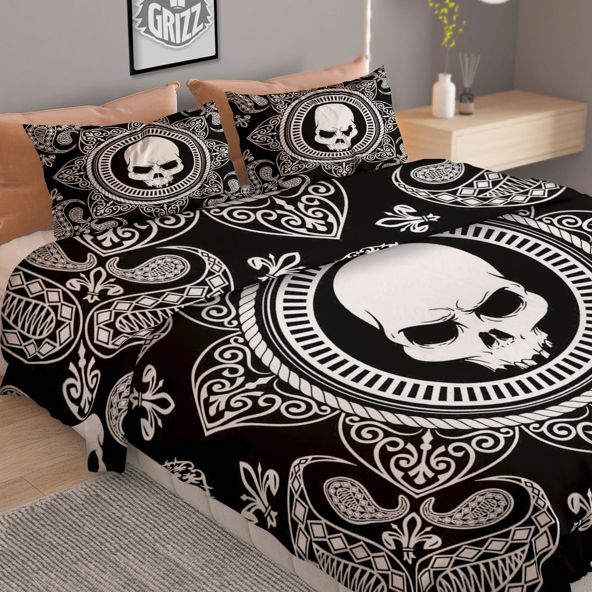 Black Skull Bandana Print Duvet Cover Bedding Set
