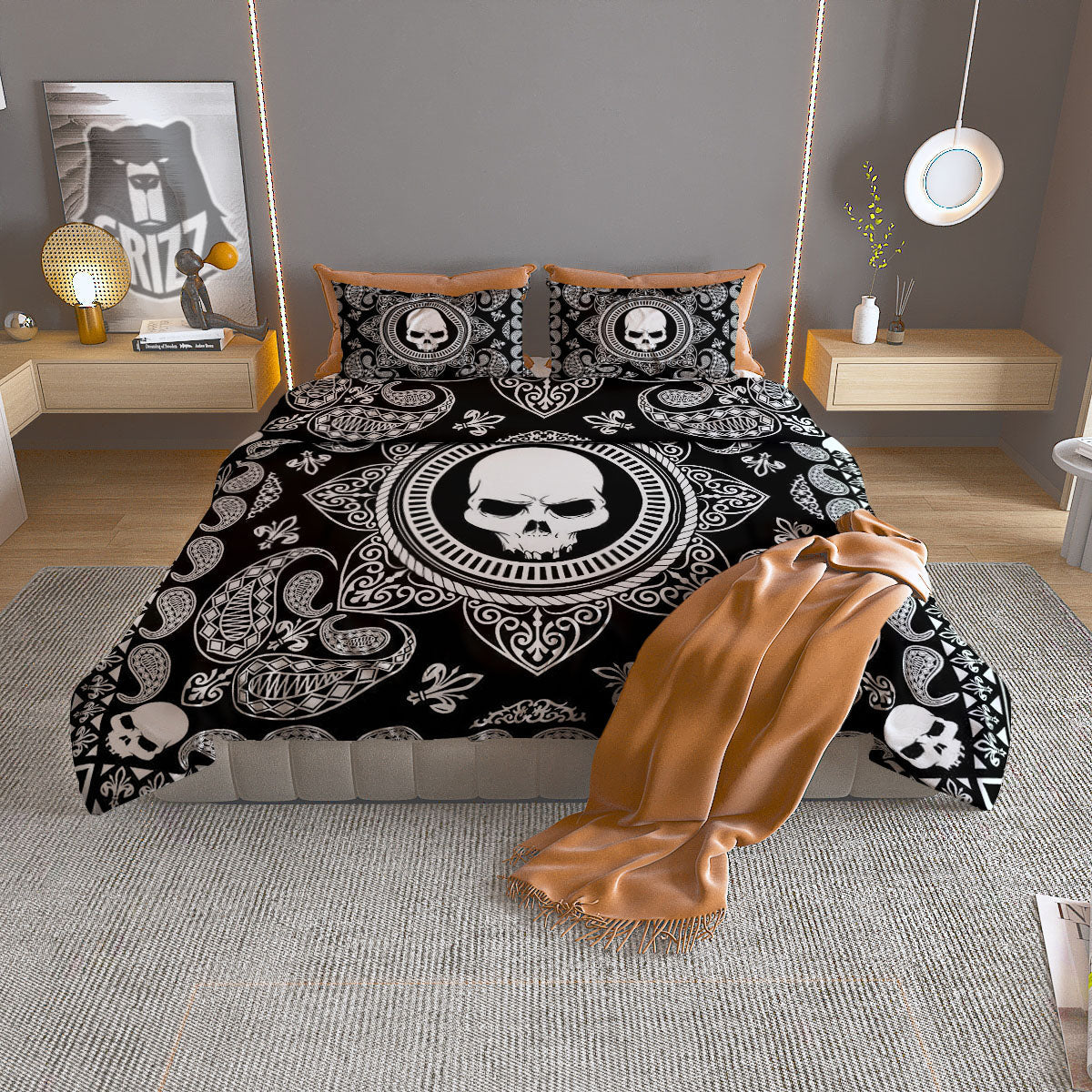 Black Skull Bandana Print Duvet Cover Bedding Set