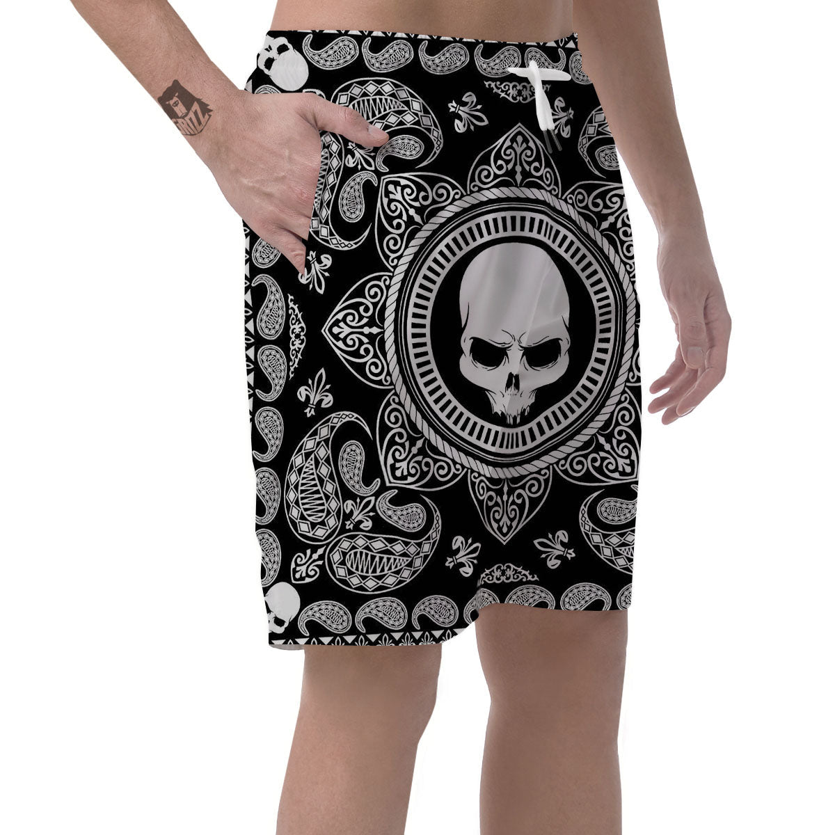 Black Skull Bandana Print Men's Shorts-grizzshop