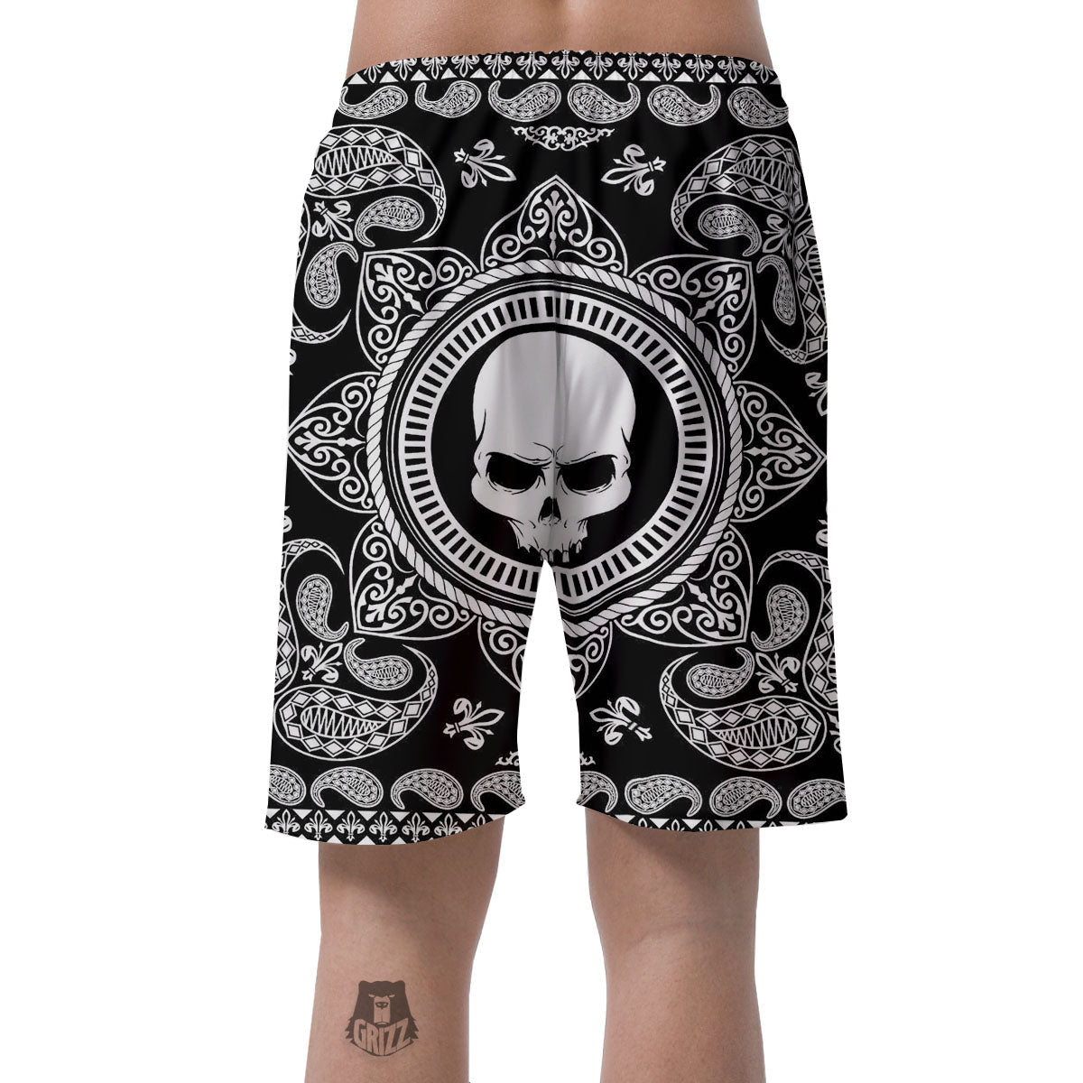 Black Skull Bandana Print Men's Shorts-grizzshop