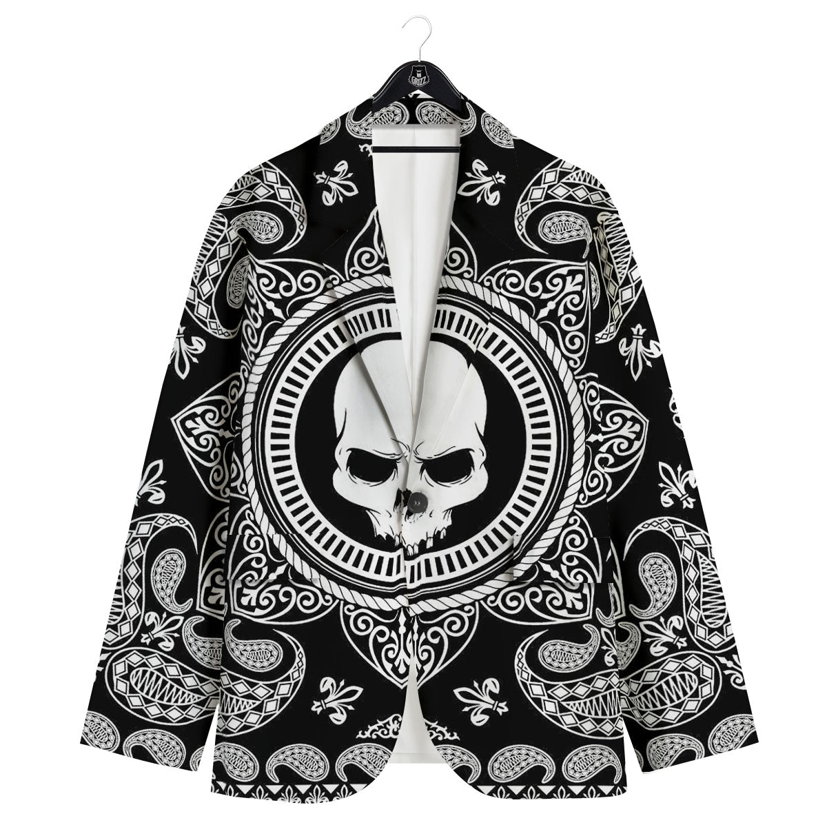 Black Skull Bandana Print Men's Sport Coat-grizzshop