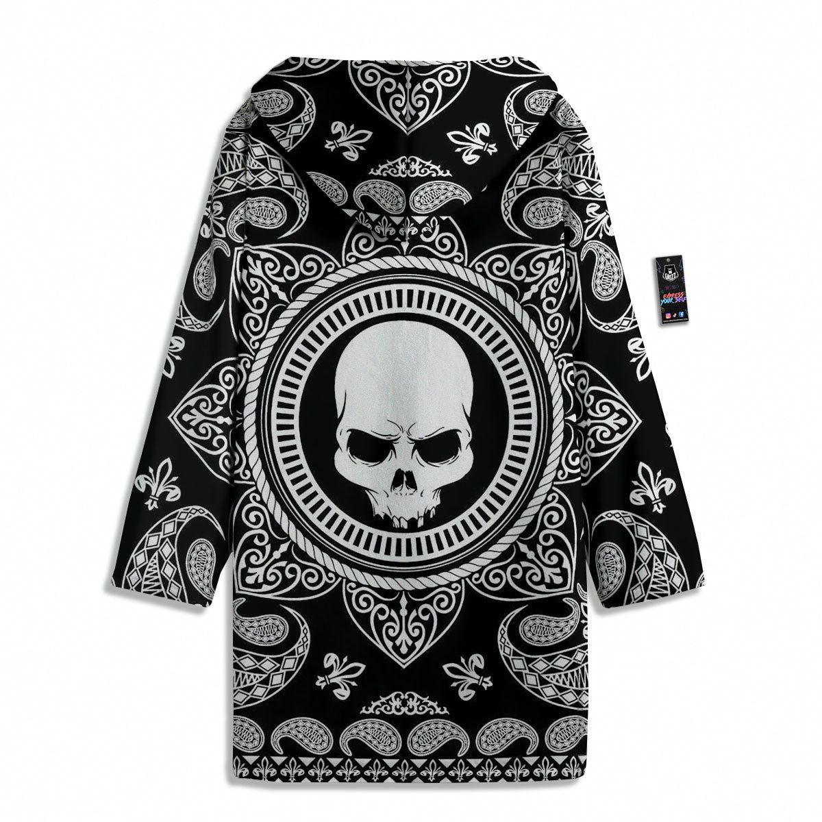 Black Skull Bandana Print Men's Windbreaker Jacket-grizzshop