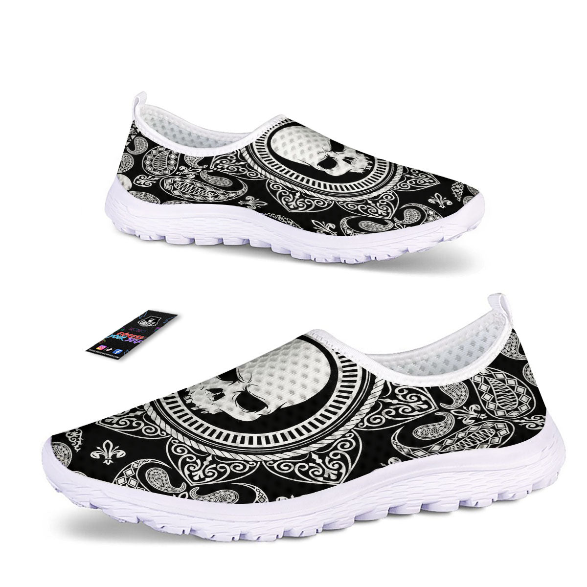 Black Skull Bandana Print Nurse Shoes-grizzshop
