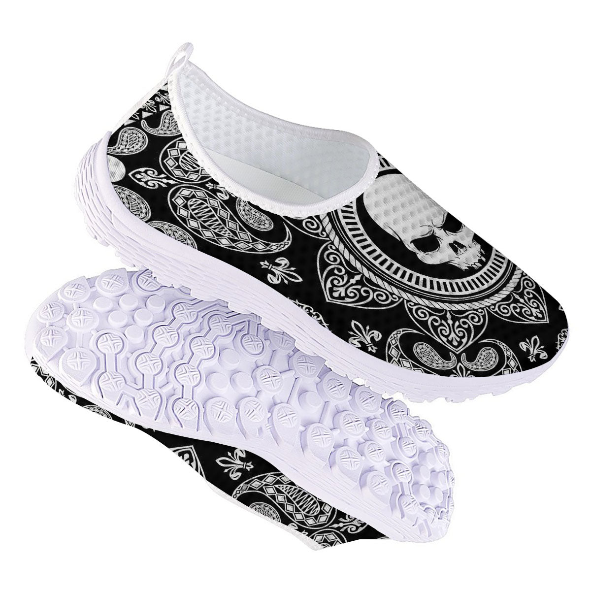 Black Skull Bandana Print Nurse Shoes-grizzshop