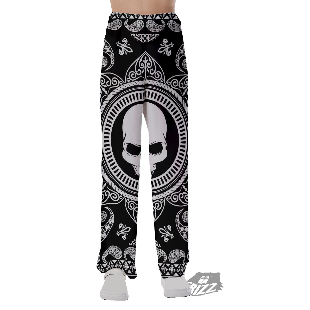 Black Skull Bandana Print Pajama Pants-grizzshop