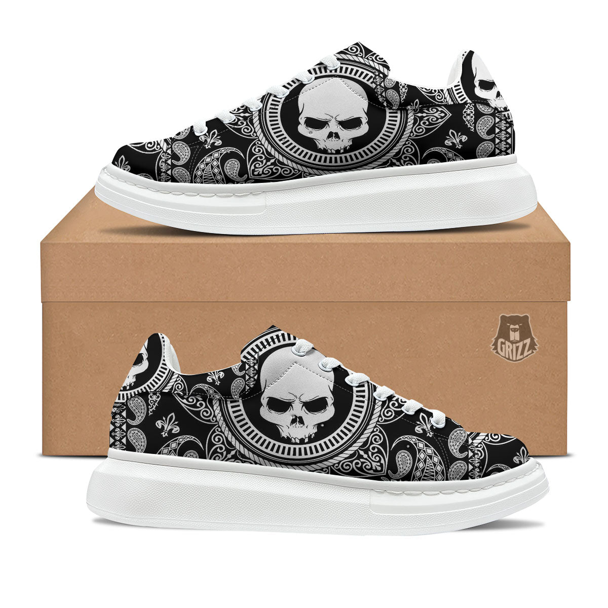 Black Skull Bandana Print Platform Shoes-grizzshop