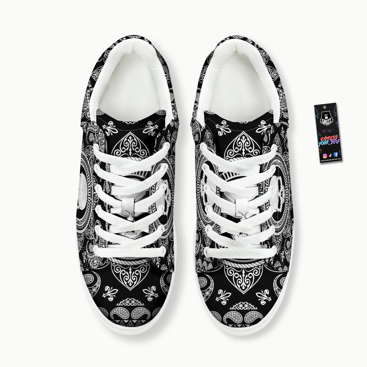 Black Skull Bandana Print Platform Shoes-grizzshop