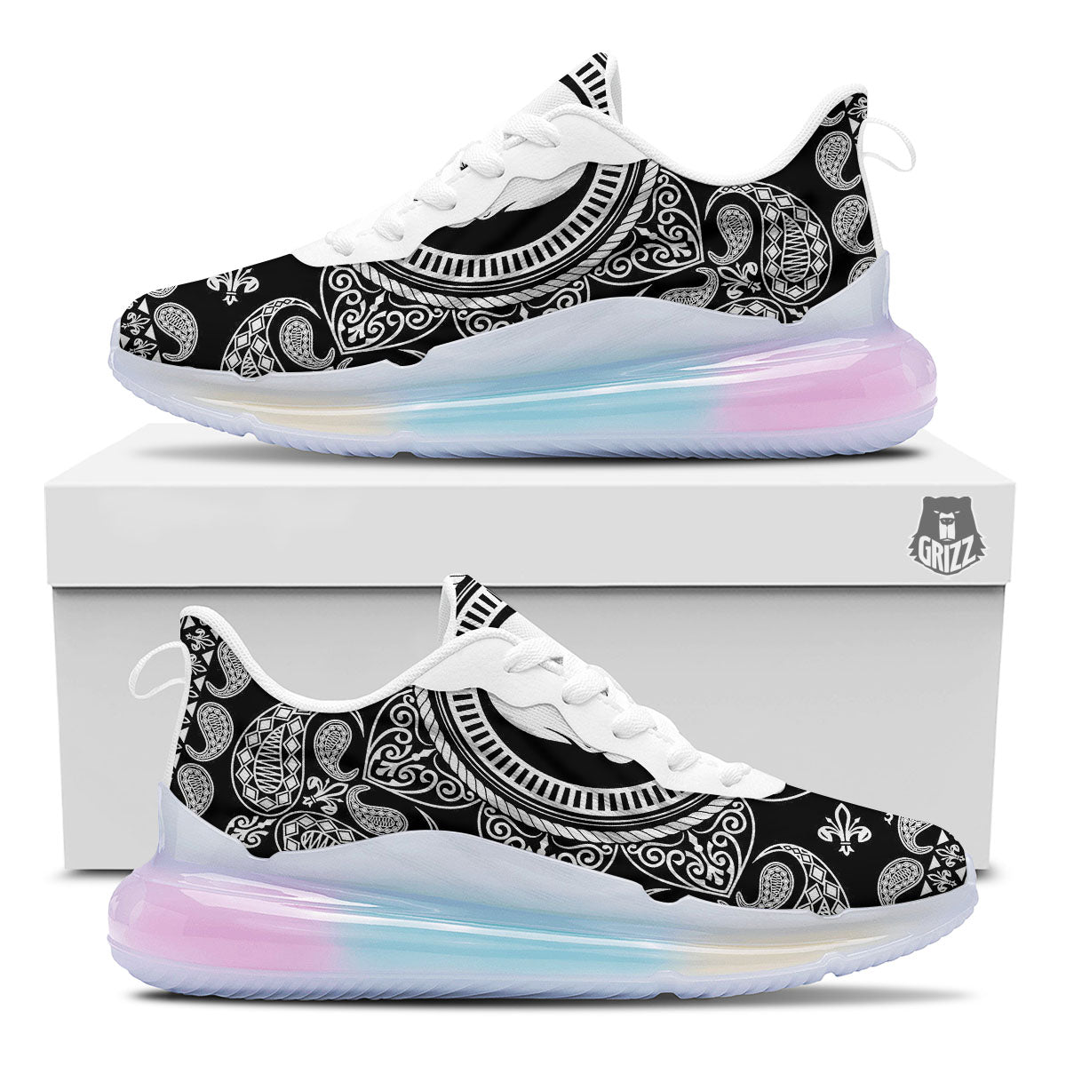 Black Skull Bandana Print Running Sneakers-grizzshop