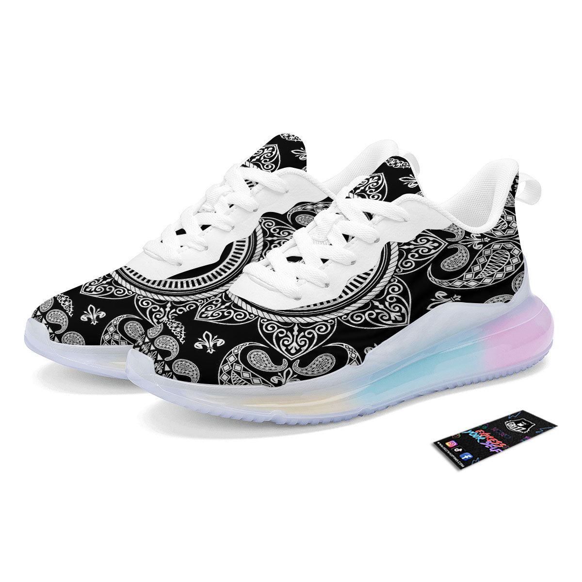 Black Skull Bandana Print Running Sneakers-grizzshop