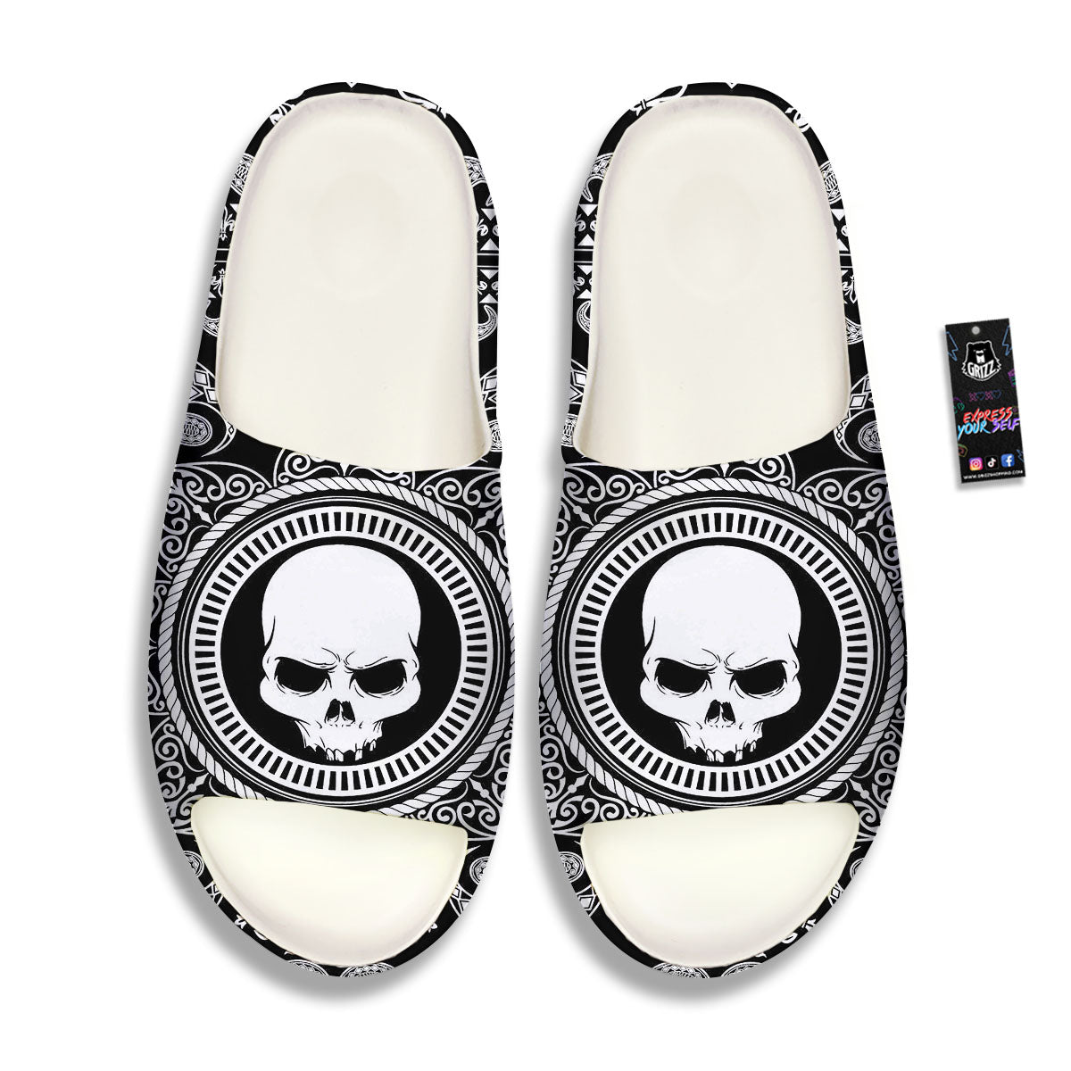 Black Skull Bandana Print Sandals-grizzshop