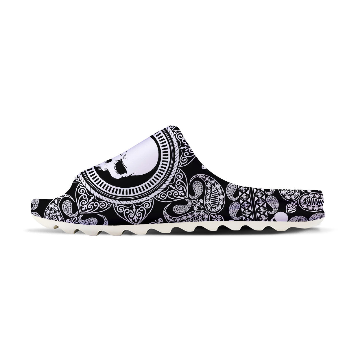 Black Skull Bandana Print Sandals-grizzshop