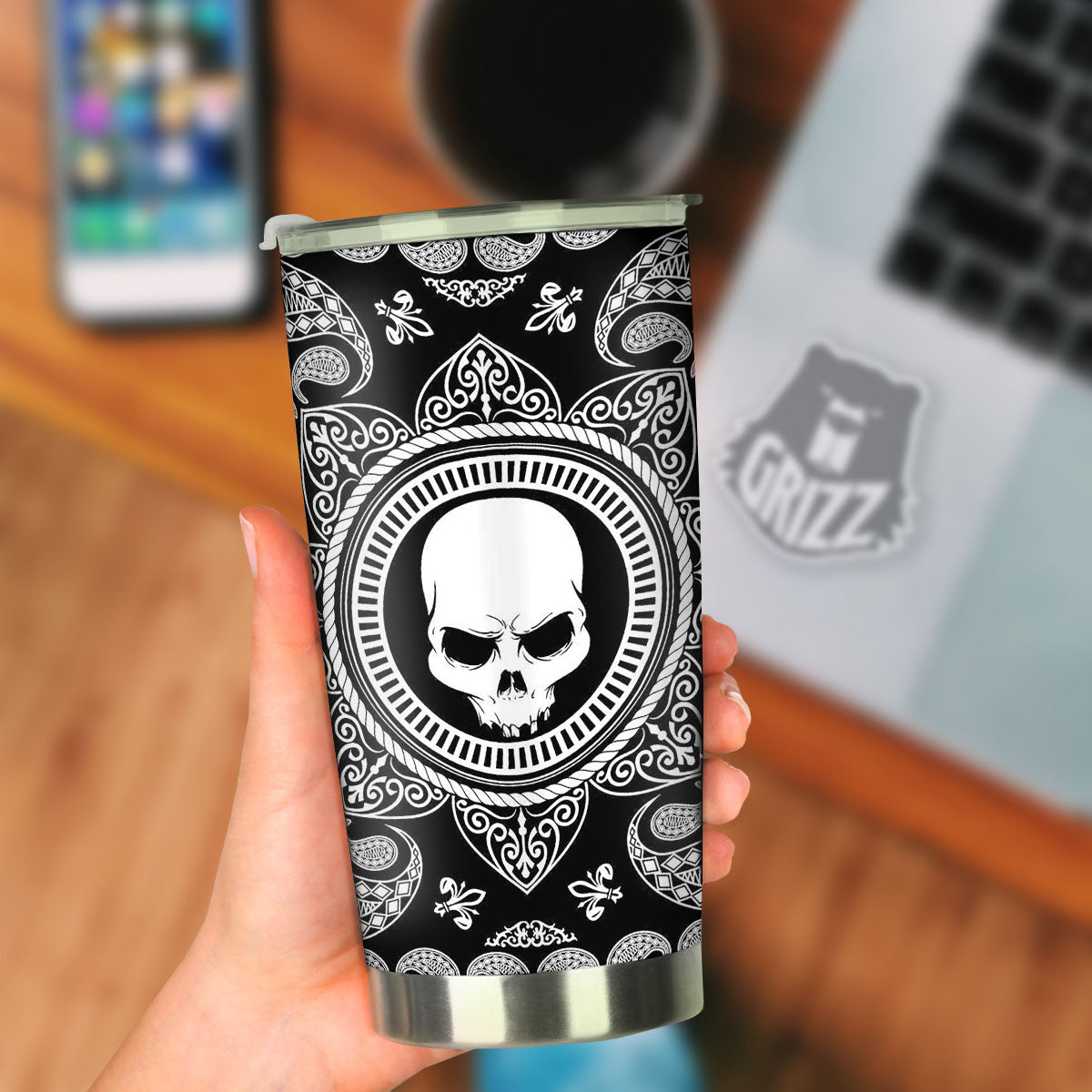 Black Skull Bandana Print Tumbler-grizzshop