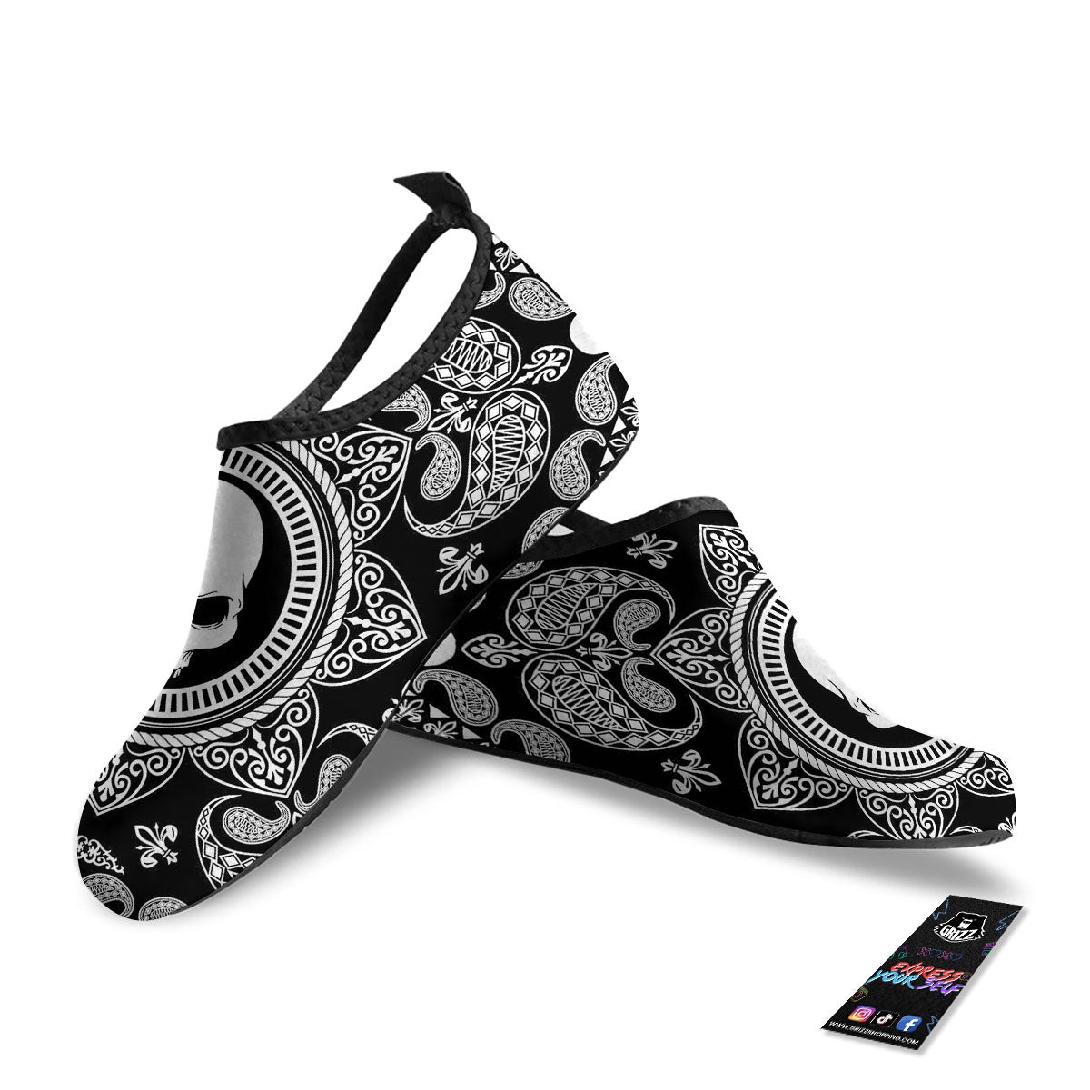 Black Skull Bandana Print Water Shoes-grizzshop