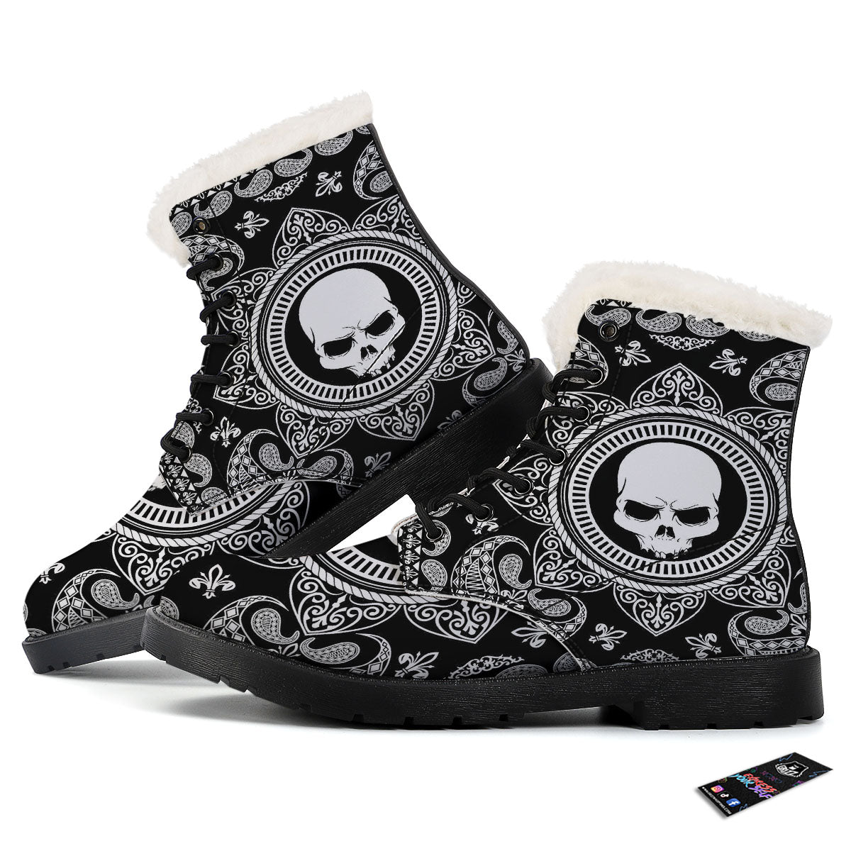 Black Skull Bandana Print Winter Boots-grizzshop