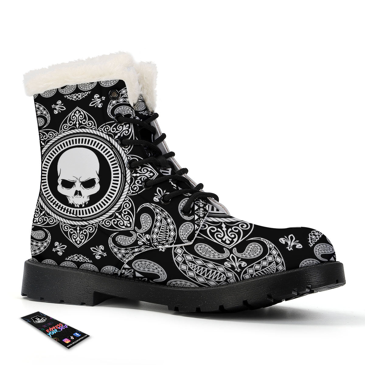 Black Skull Bandana Print Winter Boots-grizzshop