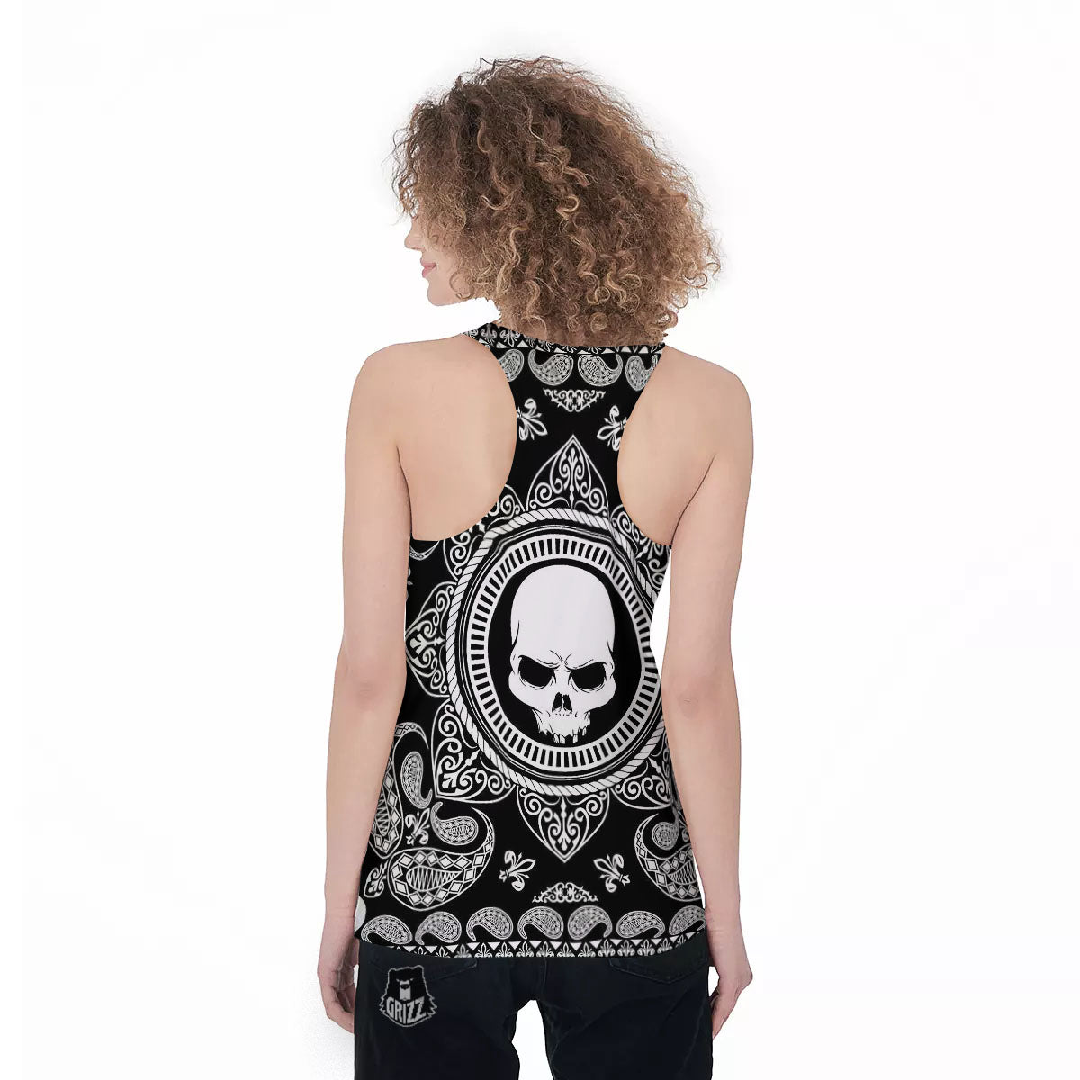 Black Skull Bandana Print Women's Racerback Tank Top-grizzshop