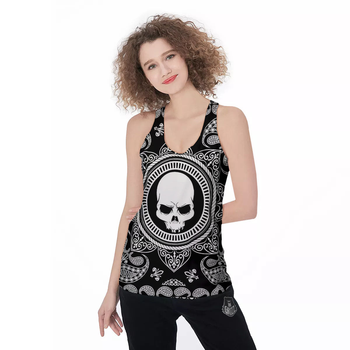 Black Skull Bandana Print Women's Racerback Tank Top-grizzshop