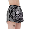 Black Skull Bandana Print Women's Shorts-grizzshop