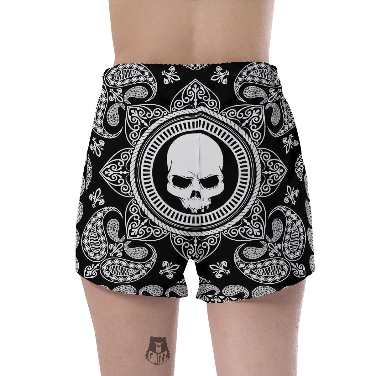 Black Skull Bandana Print Women's Shorts-grizzshop