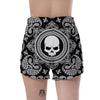 Black Skull Bandana Print Women's Shorts-grizzshop