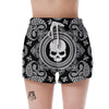 Black Skull Bandana Print Women's Shorts-grizzshop