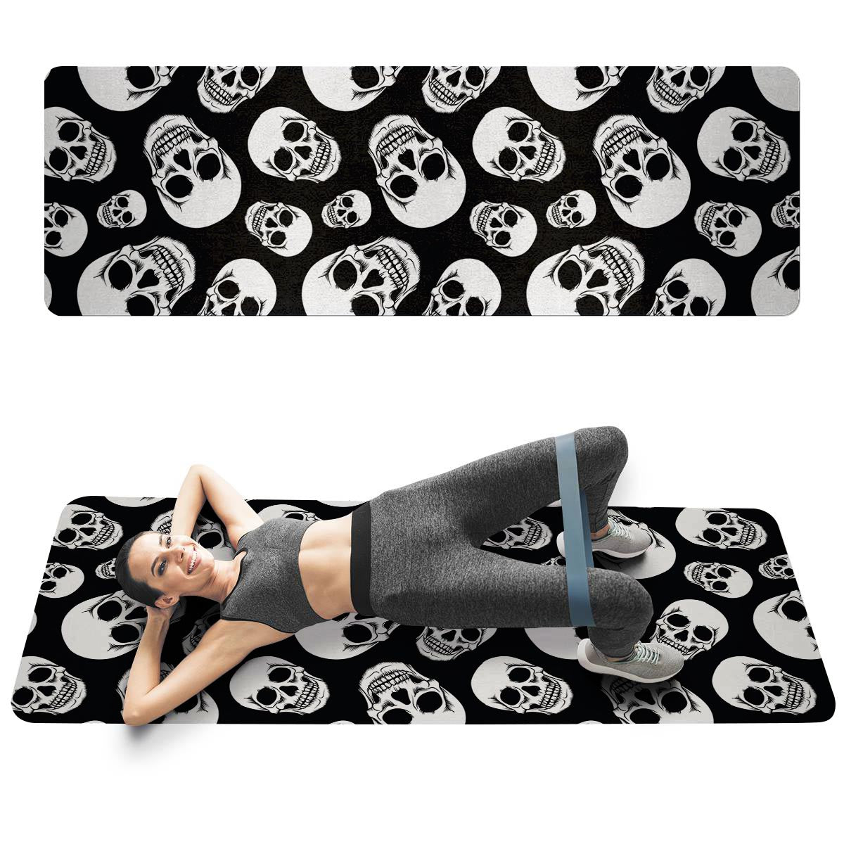 Black Skull Thin Yoga Mat-grizzshop