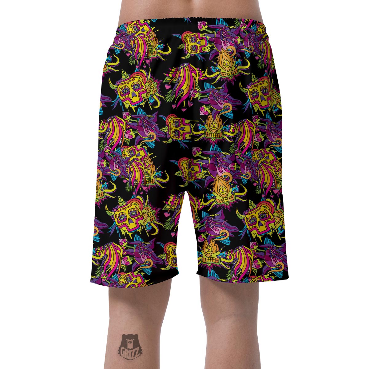 Black Skull Trippy Psychedelic Men's Shorts-grizzshop