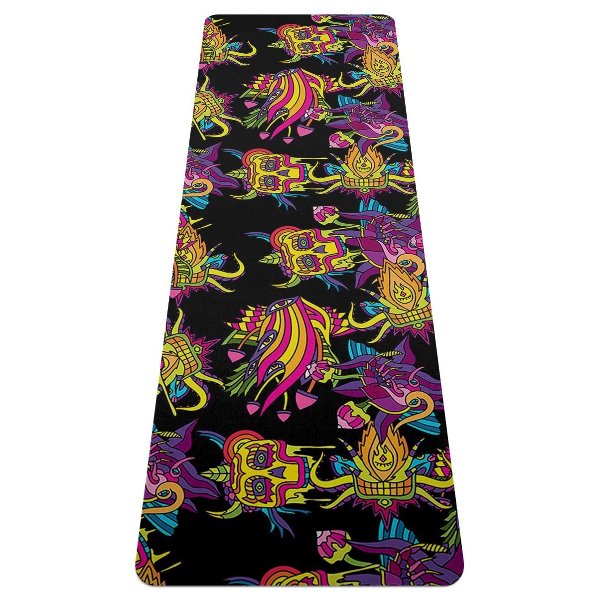 Black Skull Trippy Psychedelic Thin Yoga Mat-grizzshop