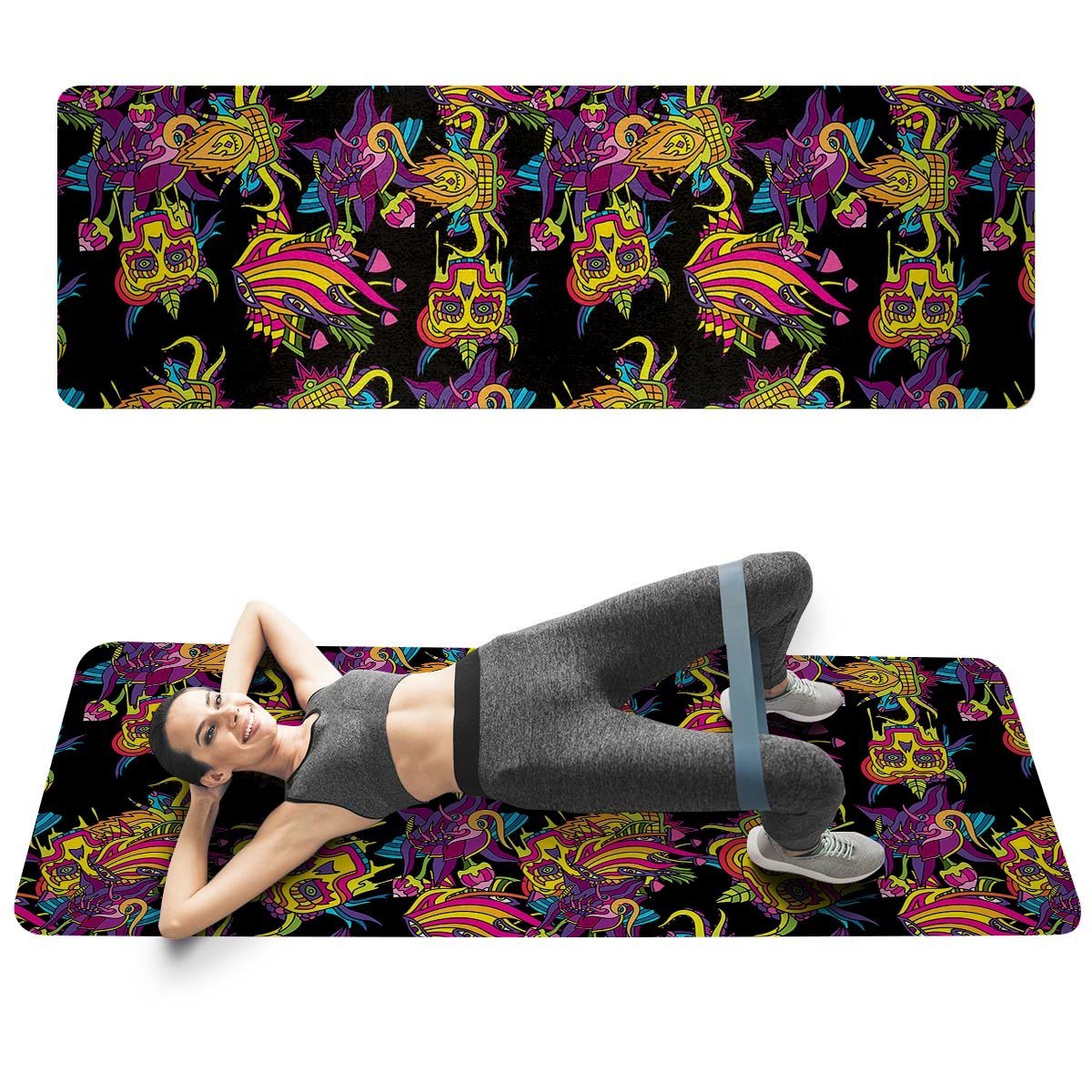 Black Skull Trippy Psychedelic Thin Yoga Mat-grizzshop