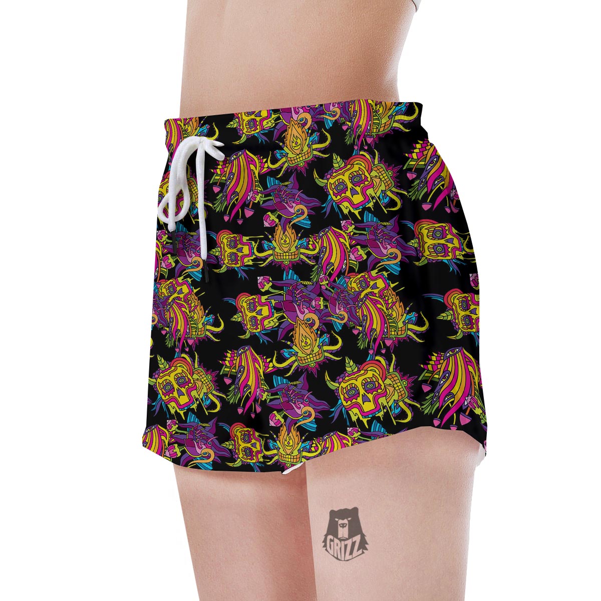 Black Skull Trippy Psychedelic Women's Shorts-grizzshop