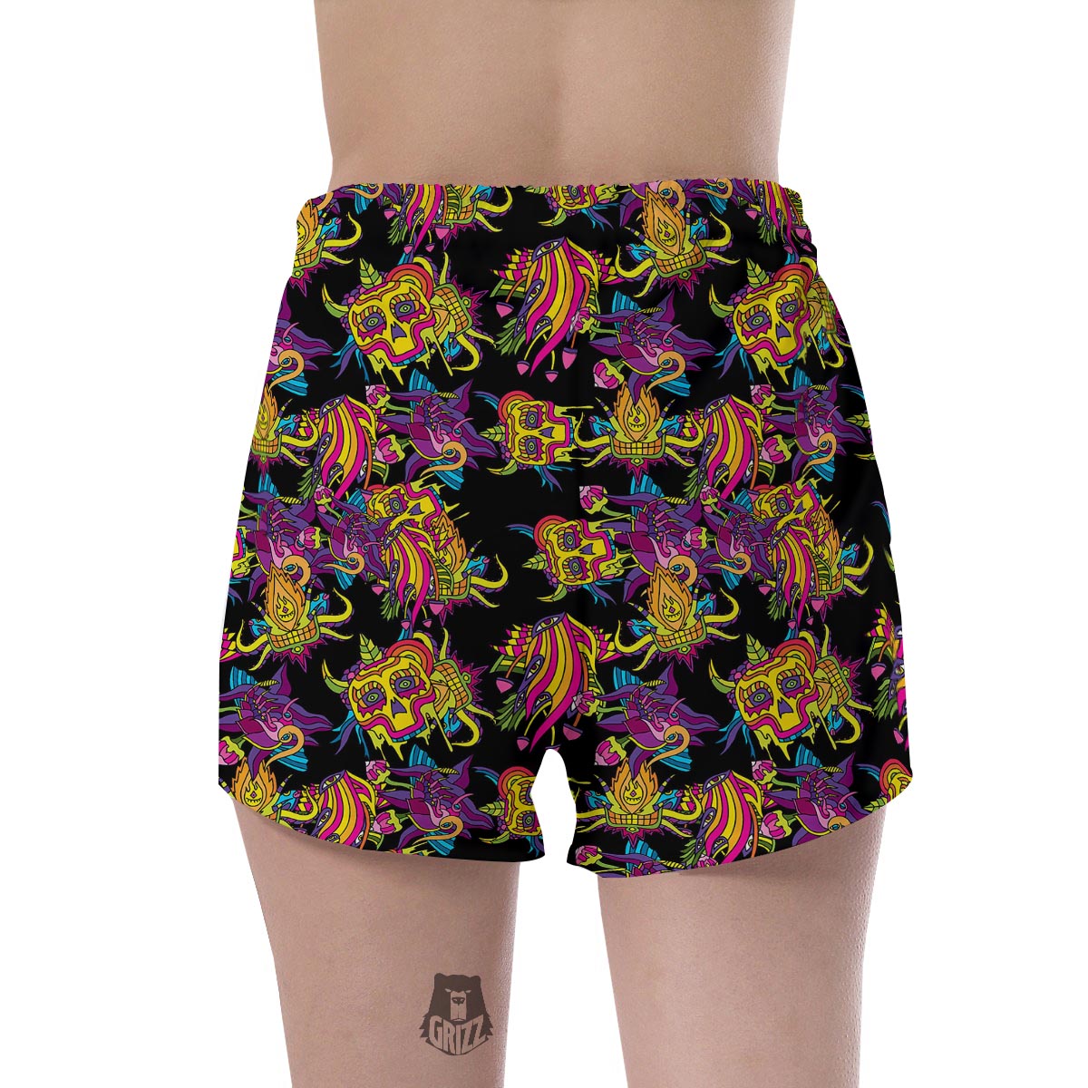 Black Skull Trippy Psychedelic Women's Shorts-grizzshop