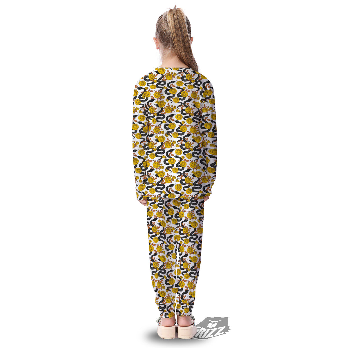 Black Snake And Gold Rose Print Pattern Kid's Pajamas-grizzshop