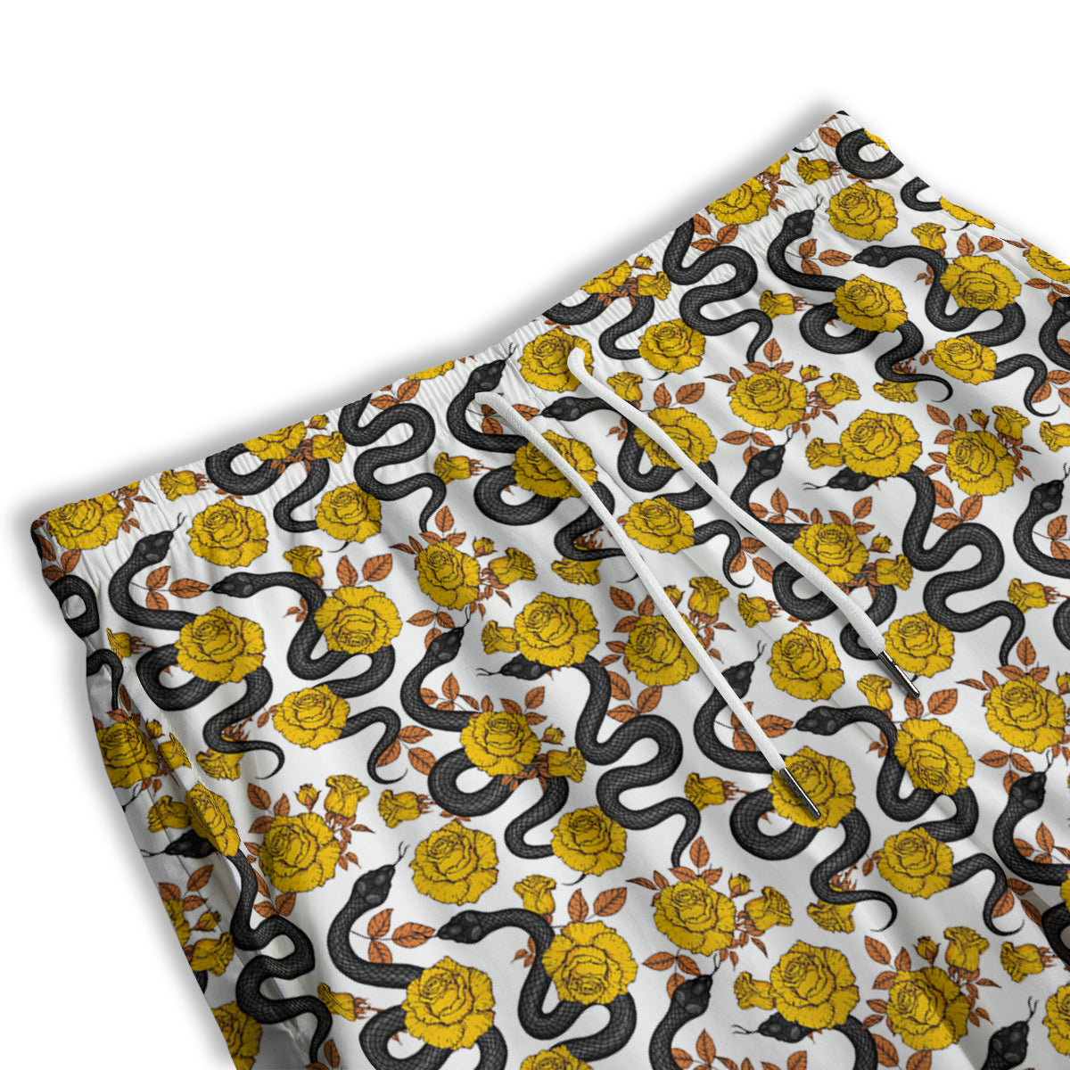 Black Snake And Gold Rose Print Pattern Men's Athletic Shorts