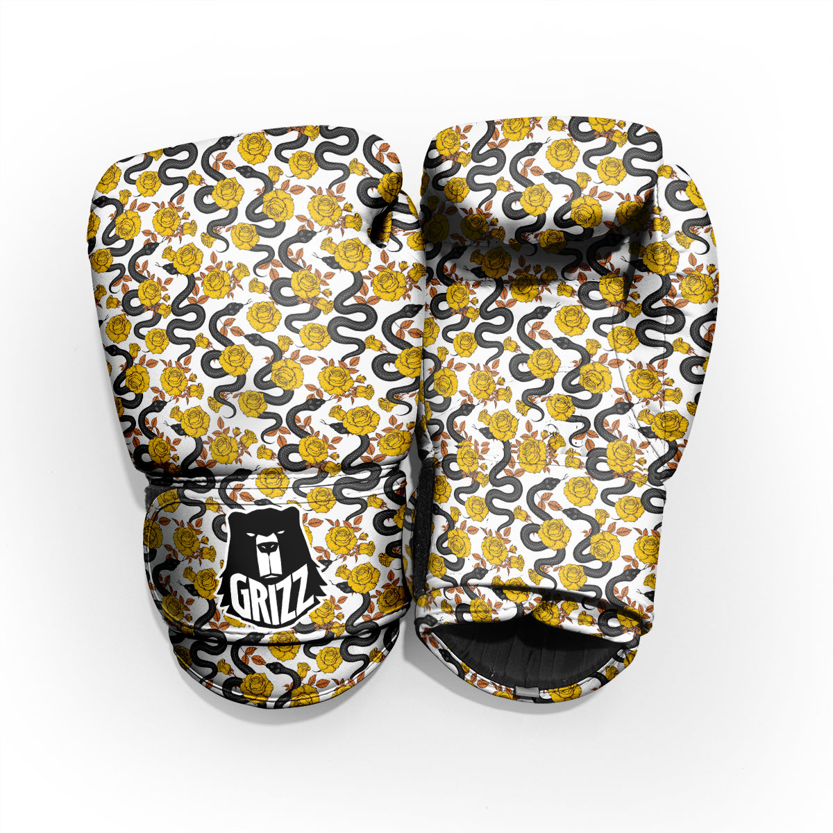 Black Snake And Gold Rose Print Pattern Pro Boxing Glove