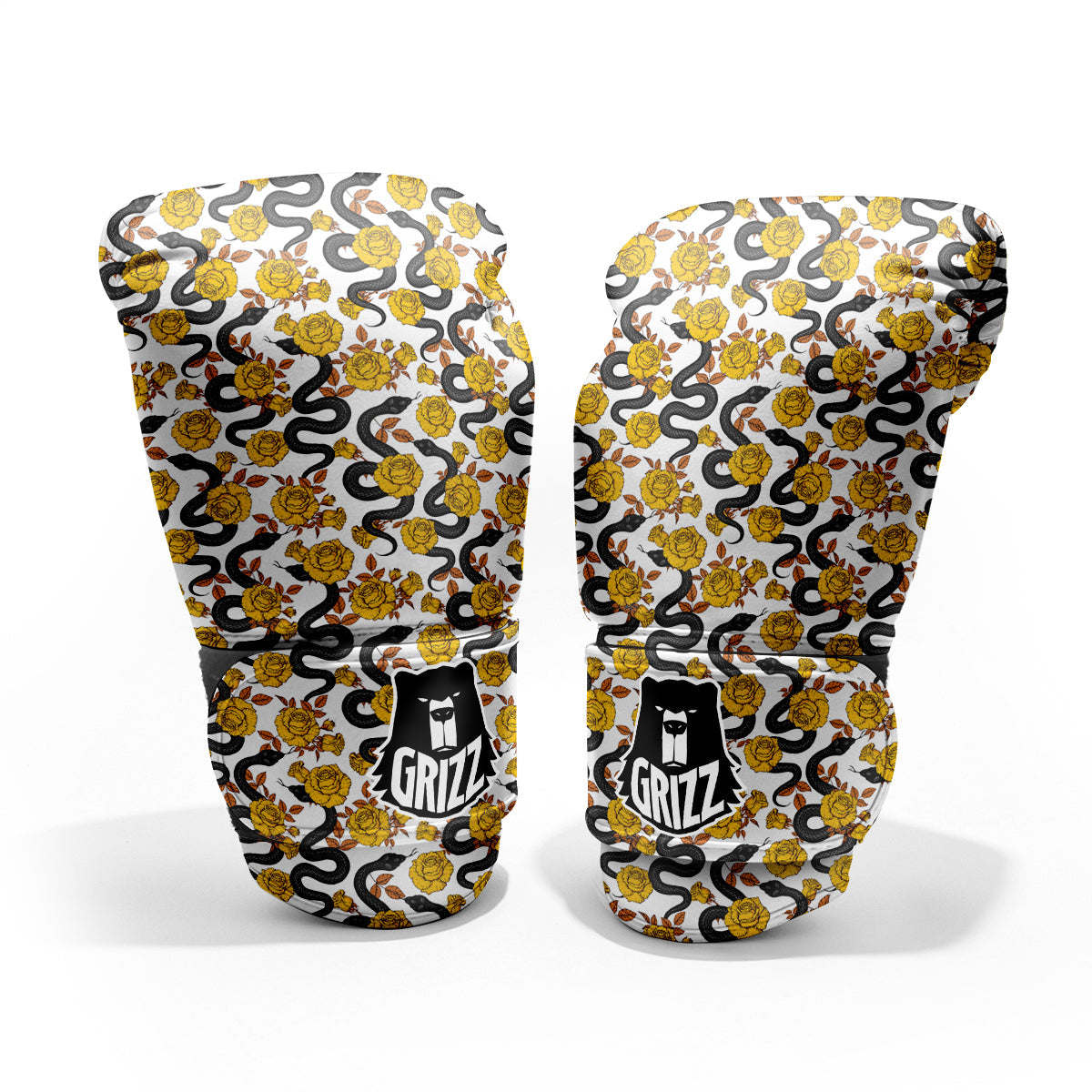 Black Snake And Gold Rose Print Pattern Pro Boxing Glove