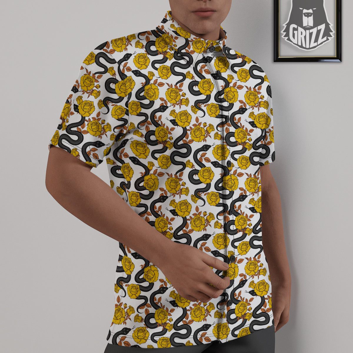 Black Snake And Gold Rose Print Pattern Untucked Shirts-grizzshop