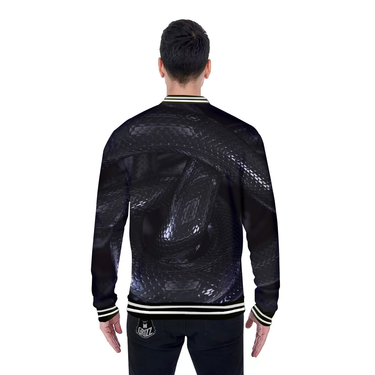 Black Snake Print Baseball Jacket-grizzshop