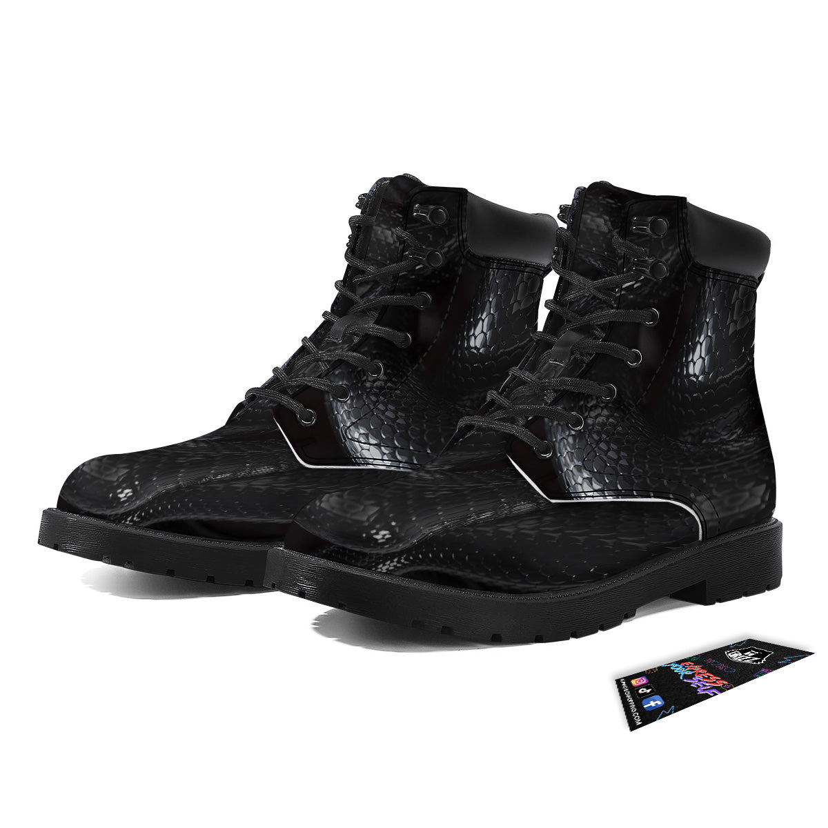 Black Snake Print Boots-grizzshop