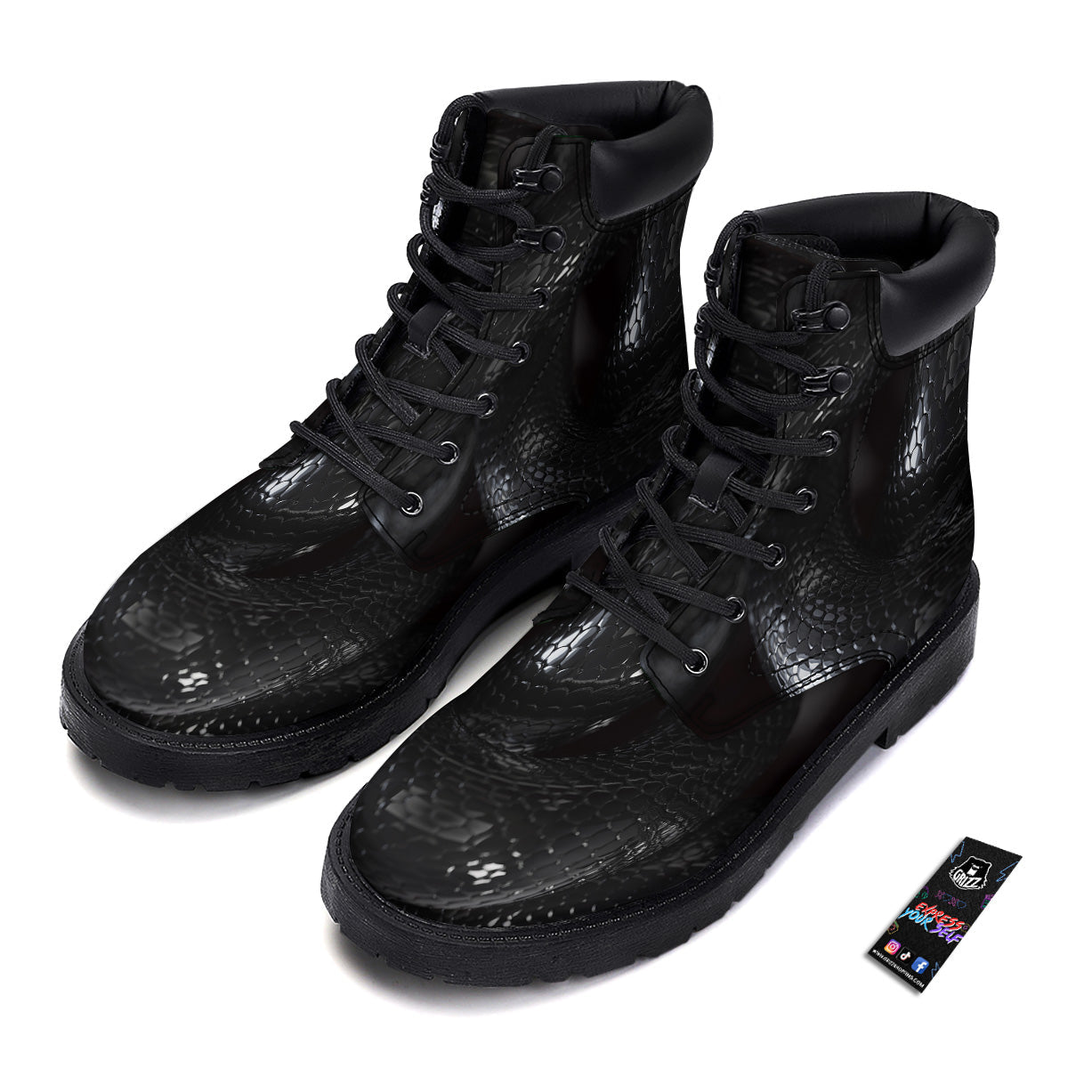 Black Snake Print Boots-grizzshop