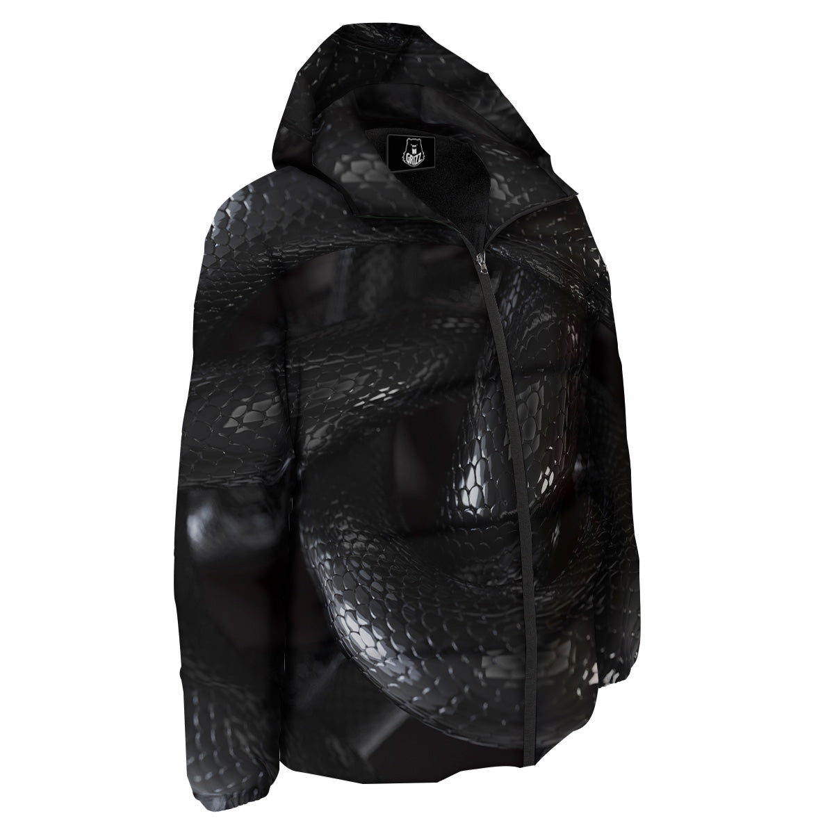 Black Snake Print Down Jacket-grizzshop