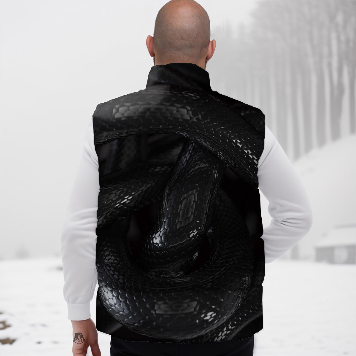 Black Snake Print Down Vest