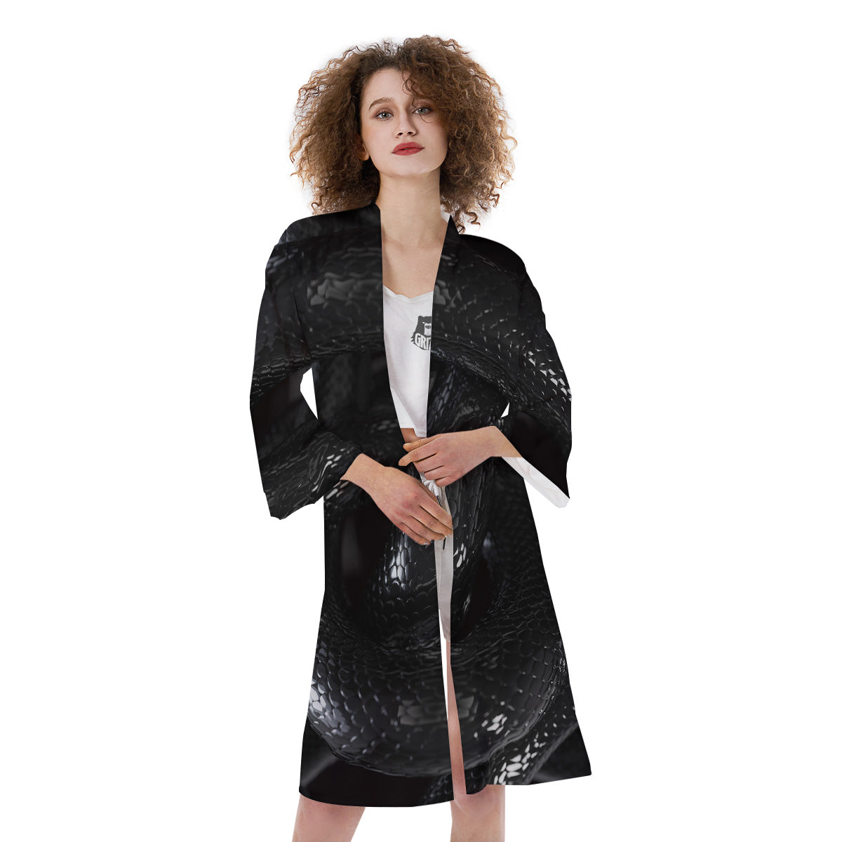 Black Snake Print Kimono-grizzshop