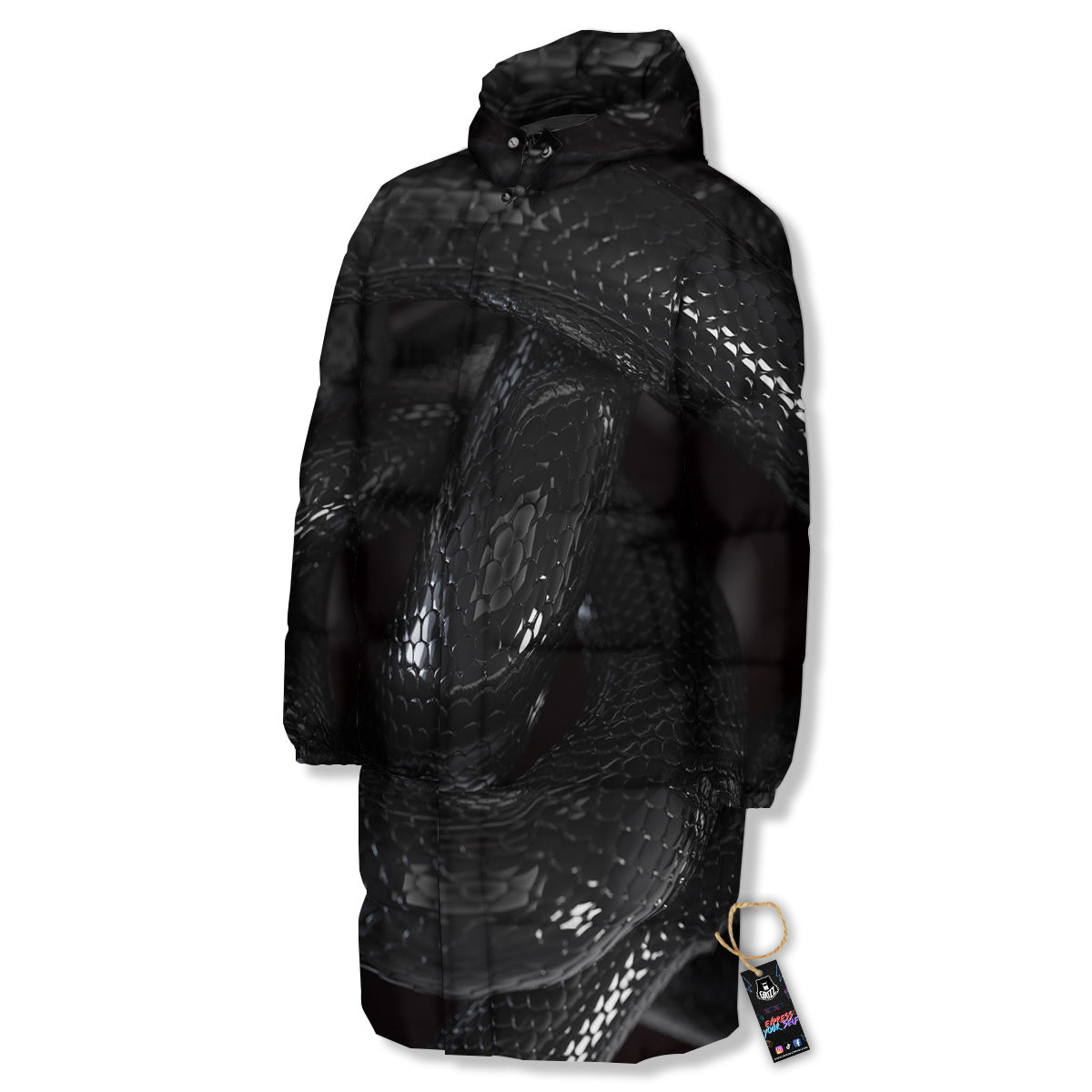 Black Snake Print Long Down Jacket-grizzshop