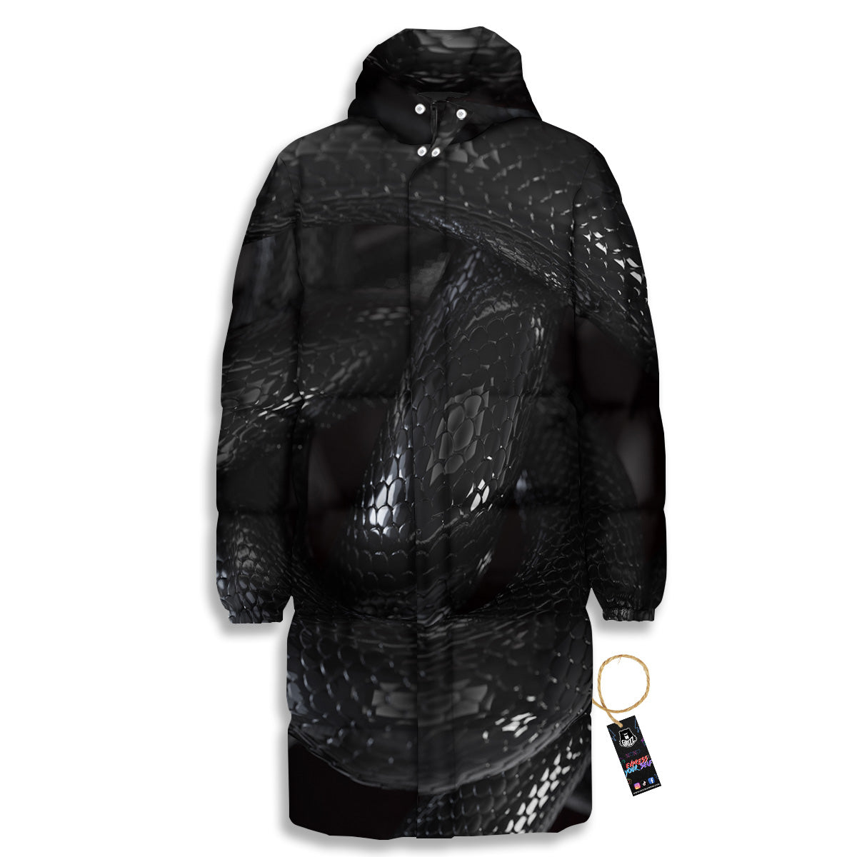 Black Snake Print Long Down Jacket-grizzshop