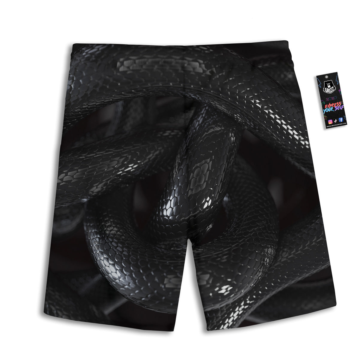 Black Snake Print Men's Athletic Shorts