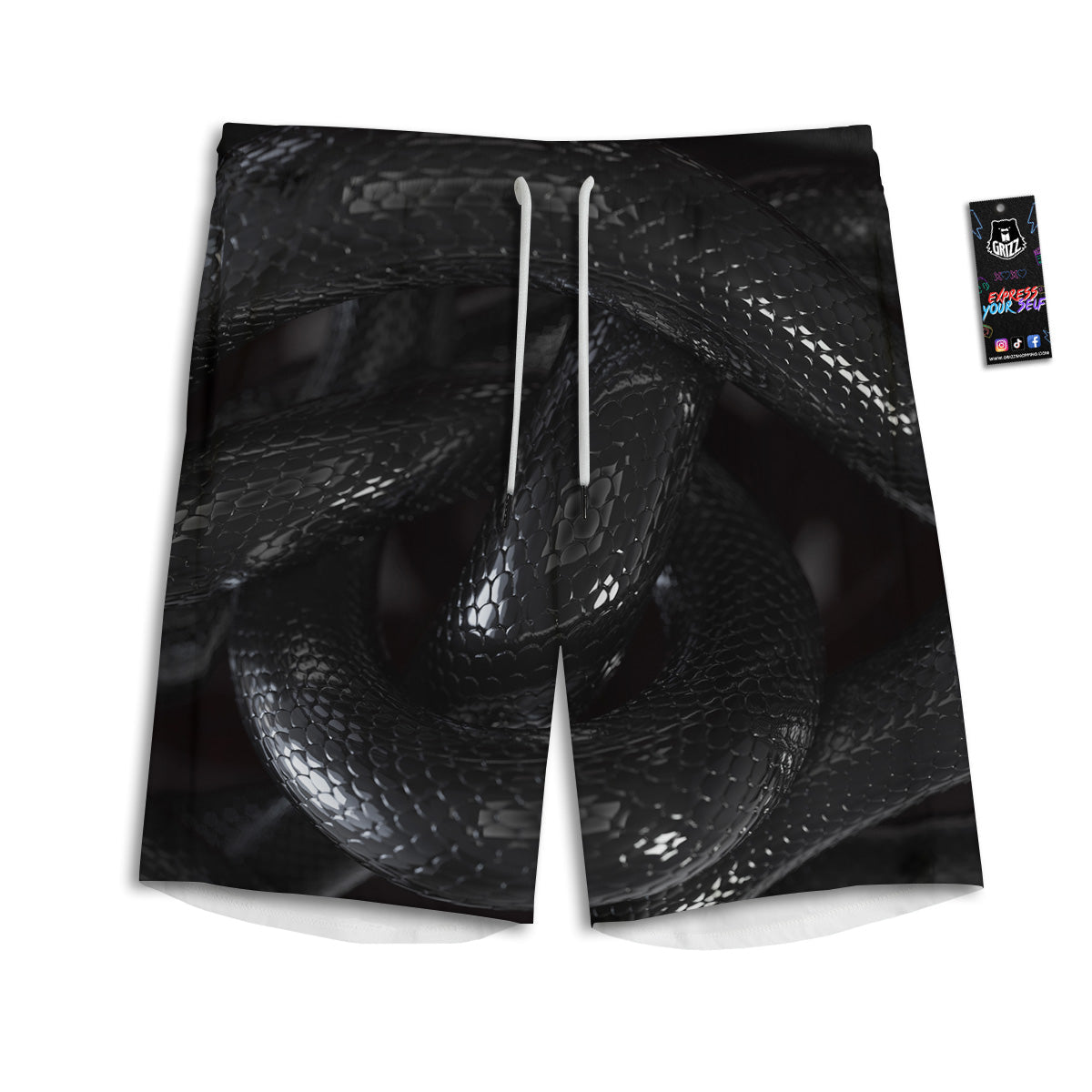 Black Snake Print Men's Athletic Shorts