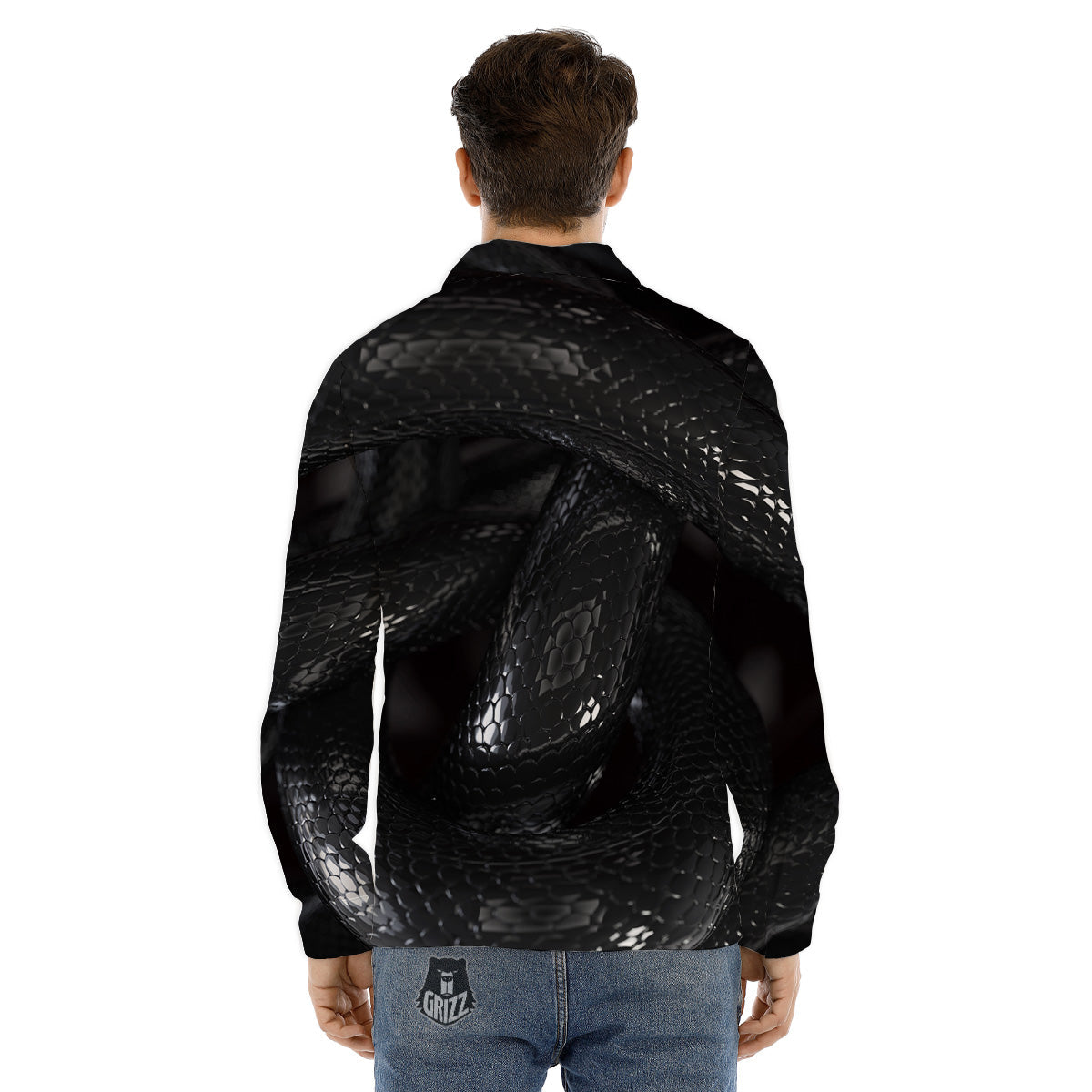 Black Snake Print Men's Dress Shirts-grizzshop