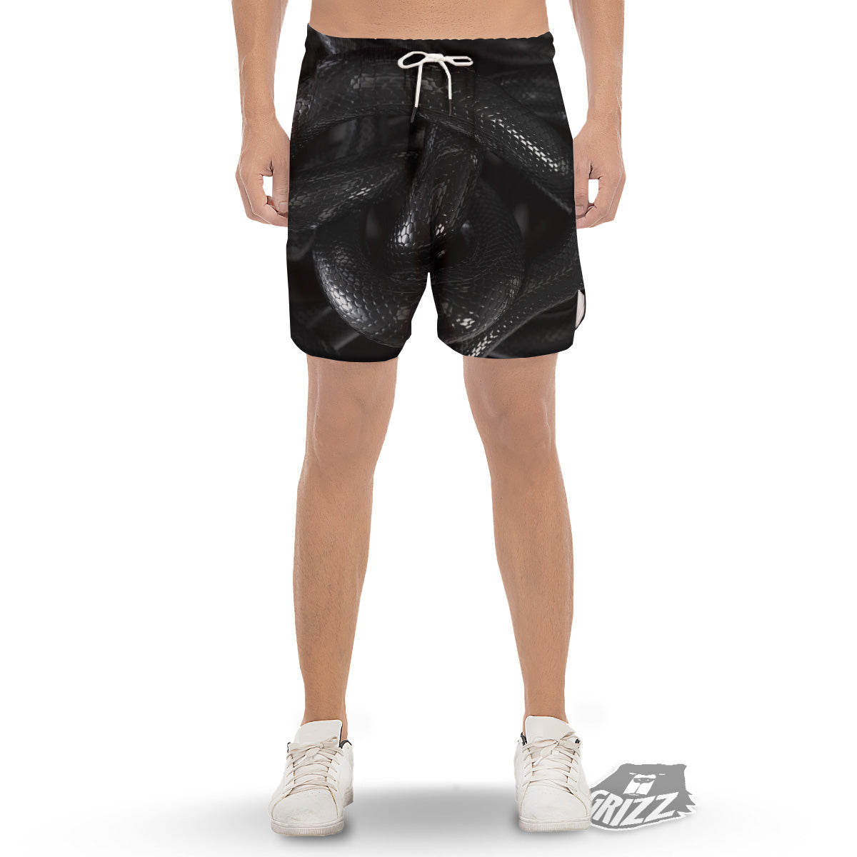 Black Snake Print Men's Gym Shorts-grizzshop
